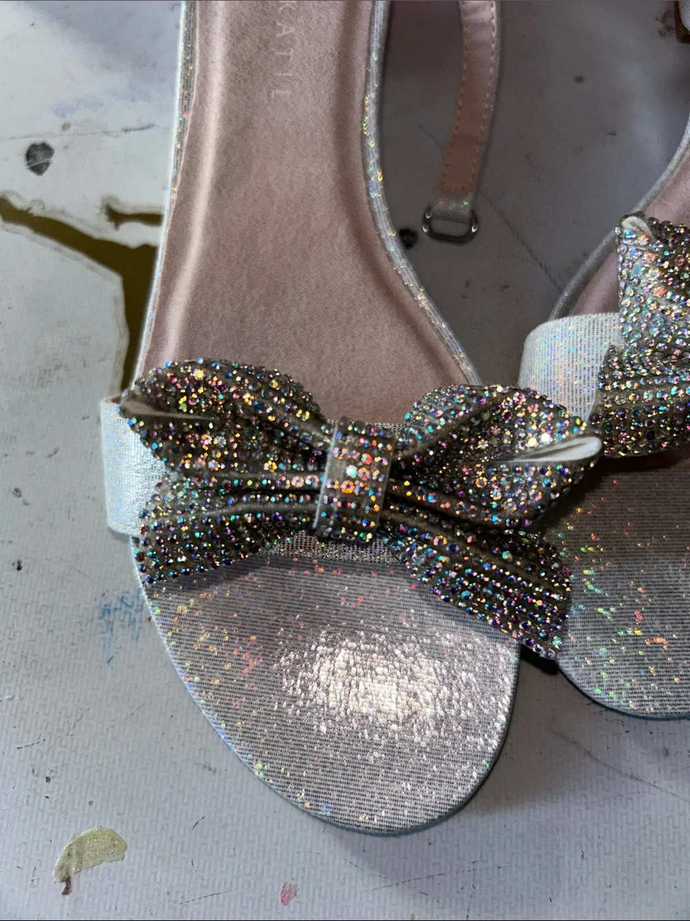 Kelly & Katie Champagne Glitter Bow Ankle-Strap Sandals